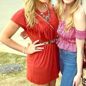 Tassel Dress orange/red Clay color! Worn ONE TIME!